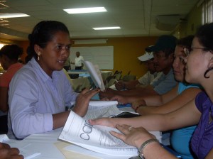 Red Nicaragüense de Comités de Agua Potable y Saneamiento (Nicaraguan Network of Potable Water and Sanitation Committees, or CAPS). Discussing draft by-laws needed for soliciting legal status as a national level CAPS association (February 2010, Managua, Nicaragua).